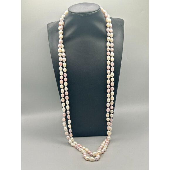 Freshwater Cultivated Pearl Necklace in Pale Pink & White Sterling Silver Clasp - Picture 7 of 7